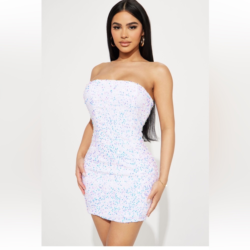 White sequin mini dress